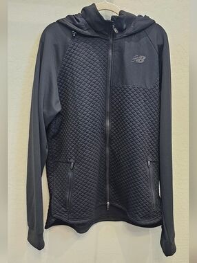 New Balance Mens Sz Large Full Zip Quilted Fleece Lined Gray Hooded Jacket